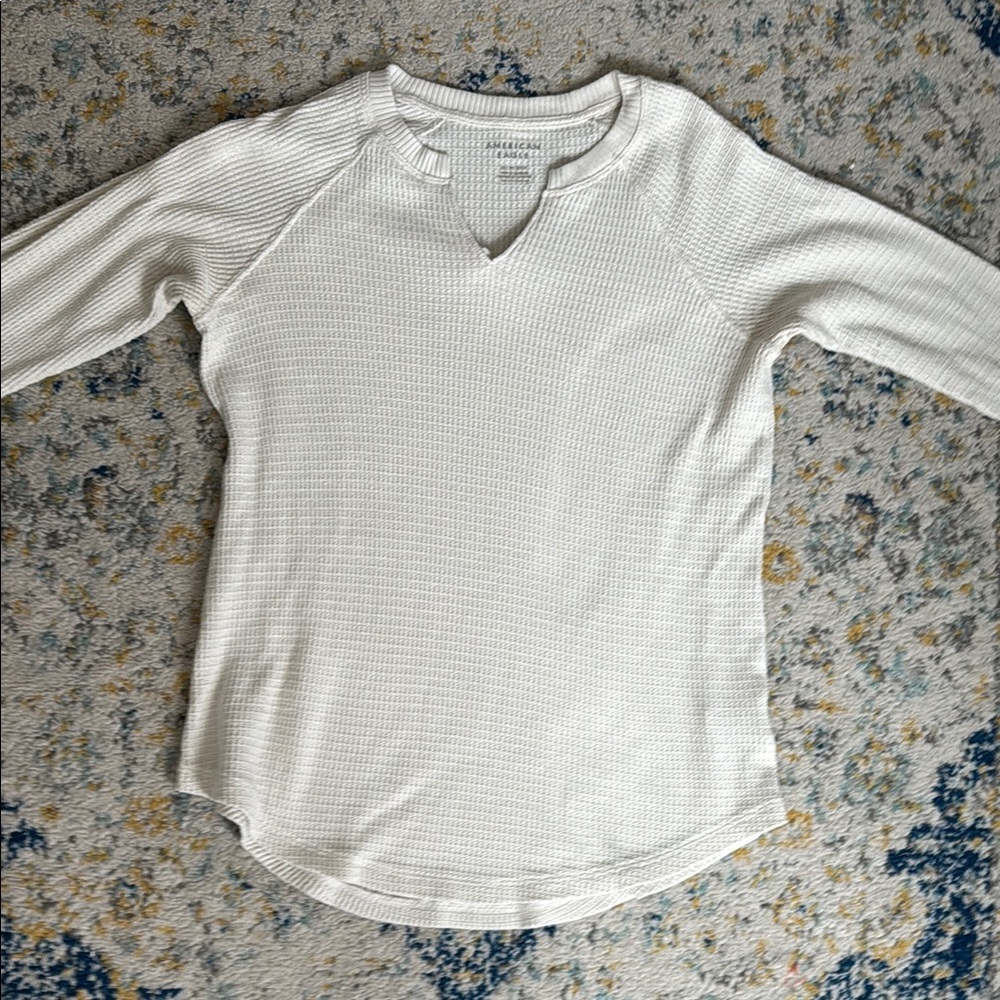 American Eagle Outfitters Cream Waffle Knit Top